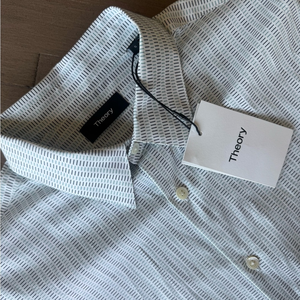 Theory Men's Blue Dash Pattern Dress Shirt